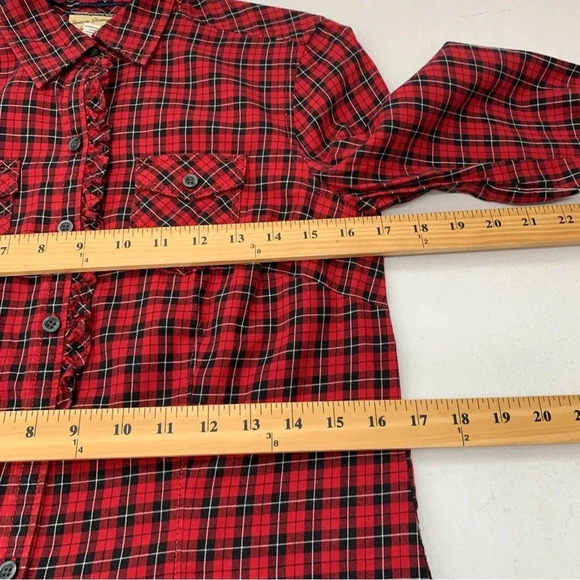 Heritage Shirtings By Bass Shirt Woman Small Red Black Plaid Button Ruffles - Picture 8 of 8